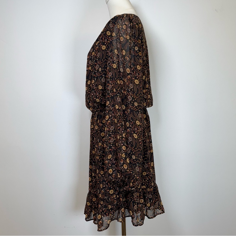 New! Evereve ‘Olivia’ Black Brown Floral Print Mini Dress Women’s Size Medium - Picture 6 of 12